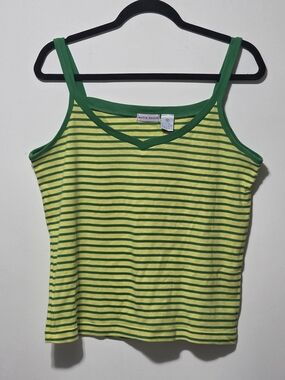 Extra Touch Yellow and Green Striped Spaghetti Strap Tank